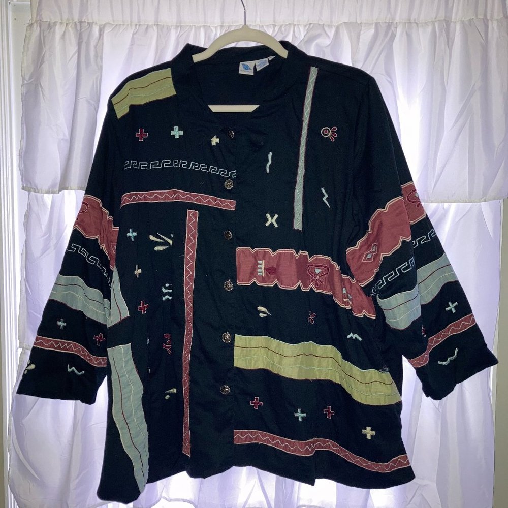 Junonia Blue with Geometric Patchwork Design Jacket Size 6X